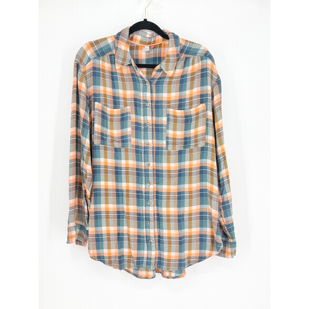 Pilcro Anthropologie Plaid Button Down Flannel Shirt Size L Cabin Cottage Autumn